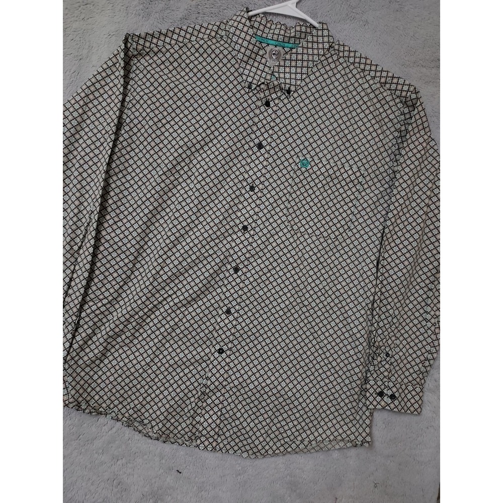 Cinch Shirt Mens XXL Button Down Geometric Print Western Long Sleeve Green Rodeo